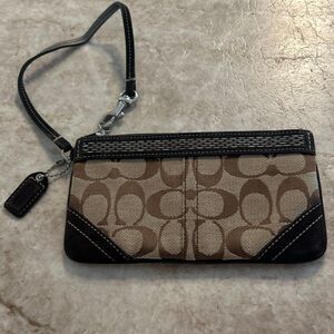 COACH Brown Wristlet W/Metallic Trim
